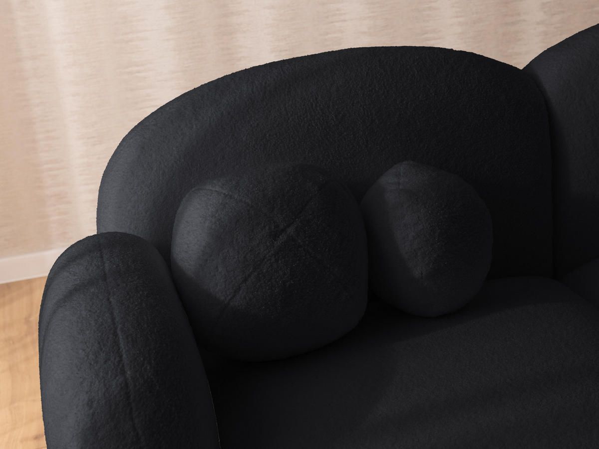 ECKSOFA Nuvola mit abgerundetem Design Schwarz Bouclé-Stoff - Ottomane Links - Schwarz, Holz/Kunststoff (268/146cm) - S-Style Möbel