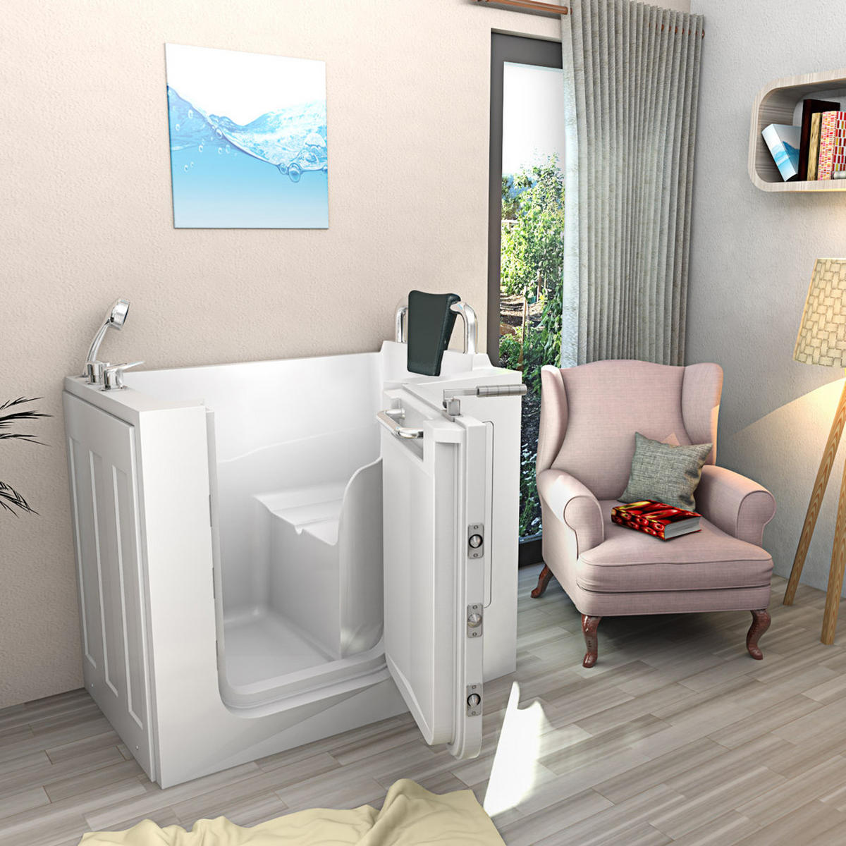 SENIOREN Sitzwanne mit Tür S08-B-R - Weiß, Glas/Kunststoff (68/114/110cm) - AcquaVapore by Sandra Jentho
