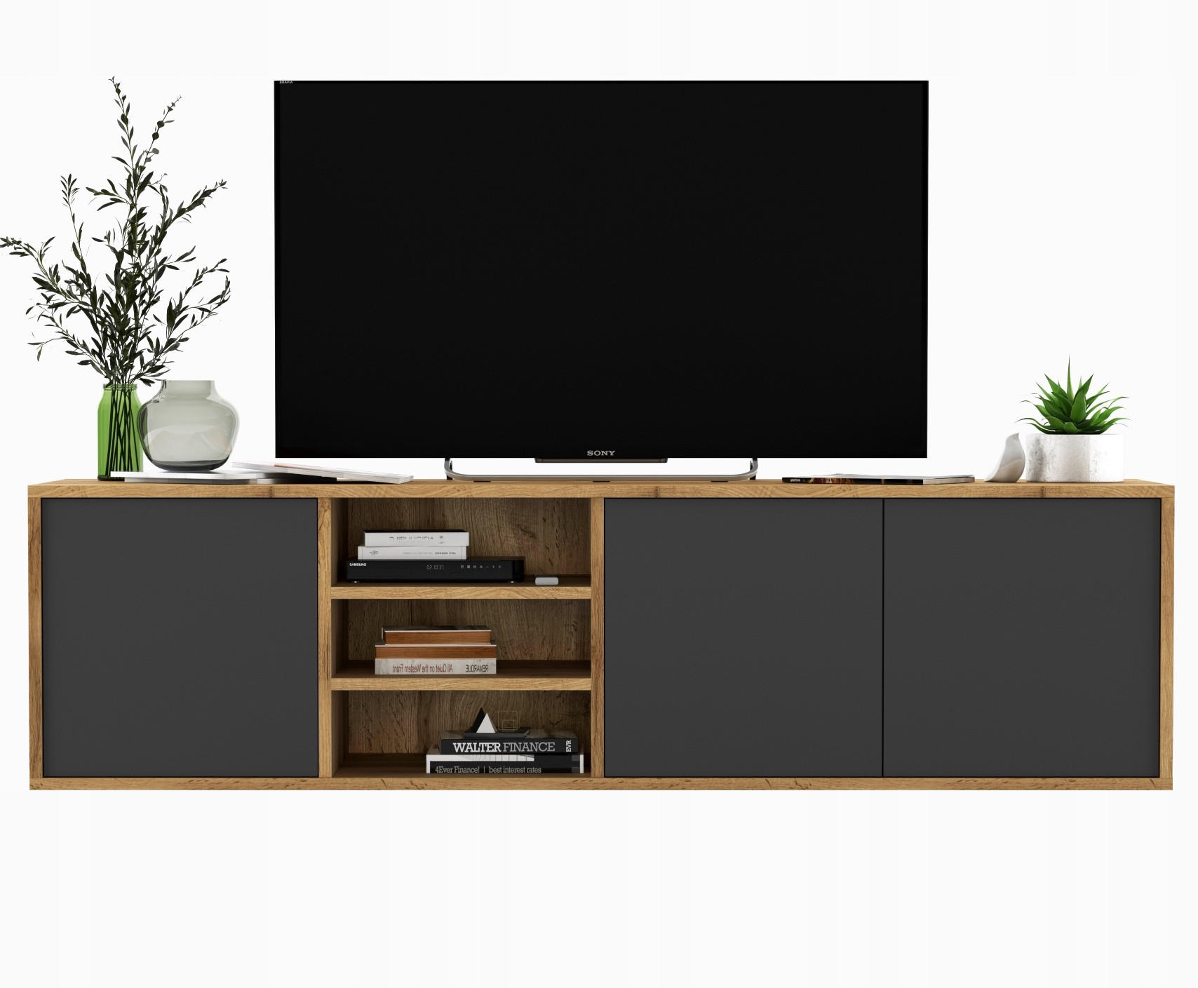 TV-LOWBOARD Apollo Eiche wotan Graphit matt 150 cm - Graphitfarben, Holzwerkstoff (150/39/35cm) - Meble Lindner