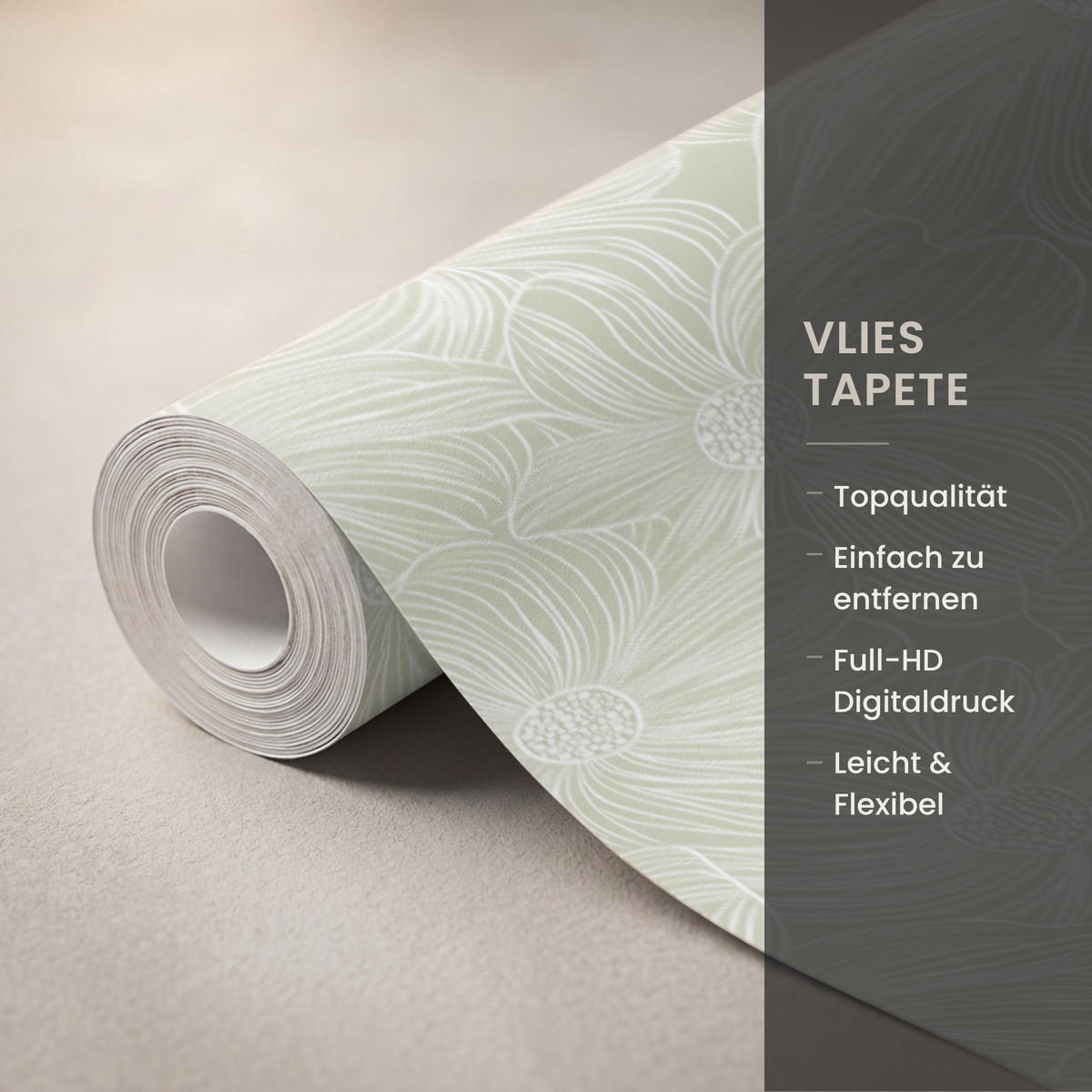 TAPETE - Gelassenheit - Blumen - Grün - 100x280 cm - Salbeigrün, Papier (100/280cm) - OnlyWow