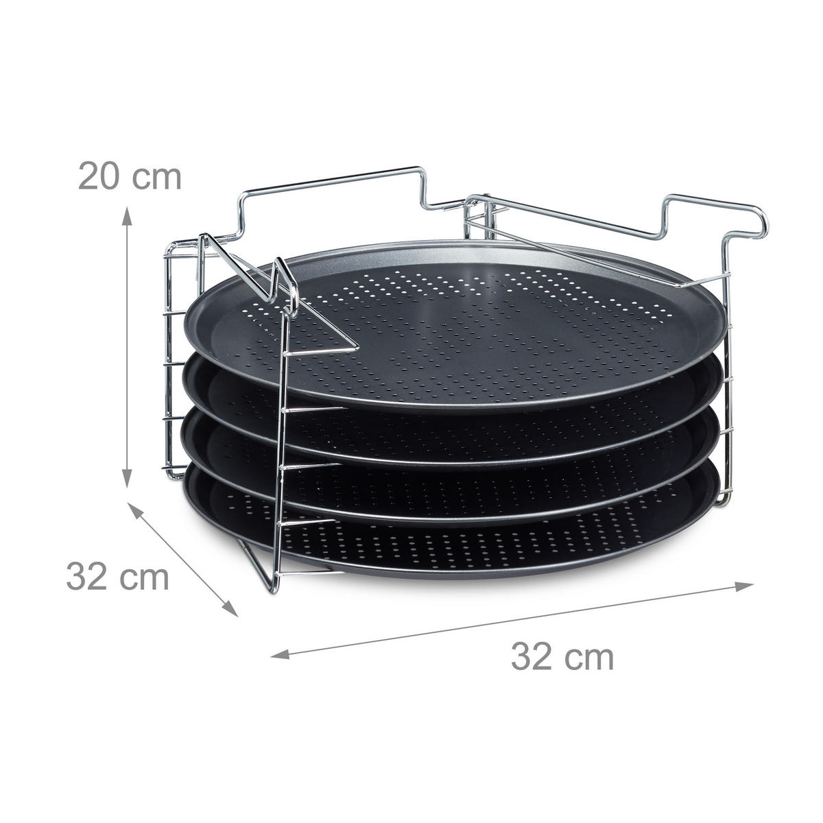 4XPIZZABLECH - Anthrazit, Metall (32/20/32cm) - Relaxdays