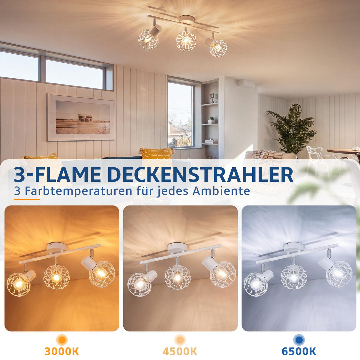 DECKENSTRAHLER Kryvin 41/10/18 cm - Weiß, Metall (41/10/18cm) - ZMH
