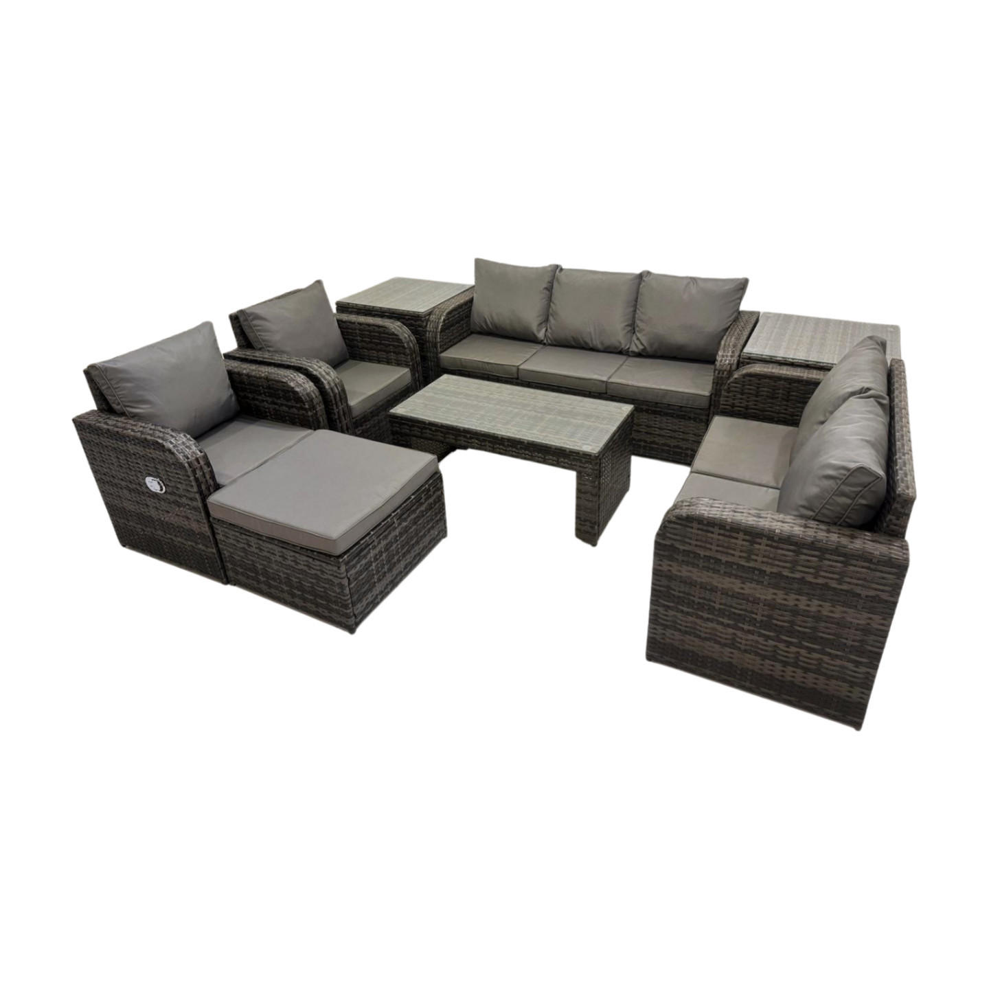 GARTENSOFA SET mit rechteckigem COUCHTISCH Polyrattan 8-Sitzer Dunkelgrau - Dunkelgrau/Grau, Glas/Kunststoff - Fimous