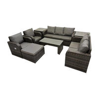 GARTENSOFA SET mit rechteckigem COUCHTISCH Polyrattan 8-Sitzer Dunkelgrau - Dunkelgrau/Grau, Glas/Kunststoff - Fimous