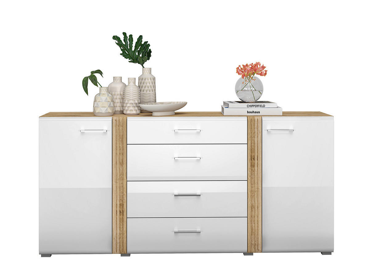KOMMODE – 190 cm – Adagio – Weiß / Eichefarben - Eichefarben/Weiß, Holzwerkstoff (190/90/42cm) - hi-markt
