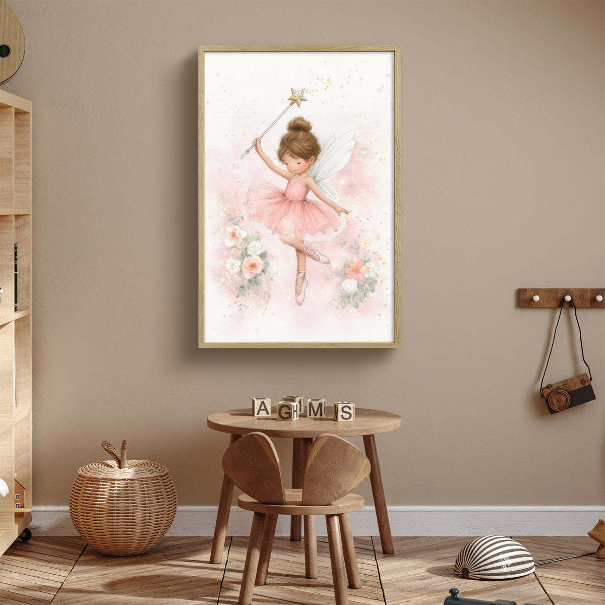 NÁSTĚNNÁ LAMPA S AKUMULÁTOREM Baletka - Víla - Květiny - Růžová 60x90 cm - růžová, kompozitní dřevo (60/90/8cm) - OnlyWow