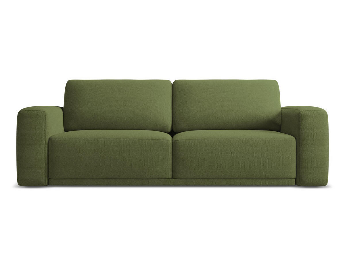 3-SITZER SOFA mit Schlaffunktion Chenille Stoff Grün - Dunkelgrün/Schwarz, Kunststoff/Textil (242/91/100cm) - Makamii