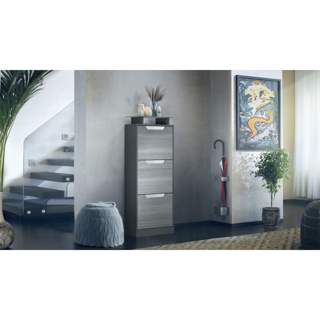 Thumbnail - Vladon Schuhschrank, Anthrazit, Holzwerkstoff, 46x128x23 cm, Garderobe, Schuhaufbewahrung, Schuhkipper