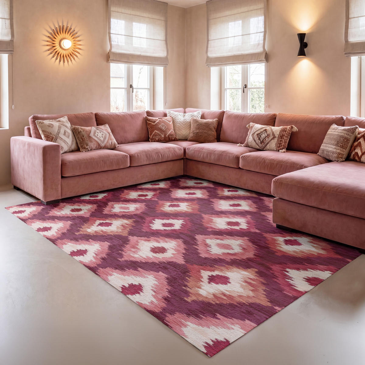 KOBERCE - Diamantové tvary - Ružová - Vzor - Textúra - 150x230 cm - bordová, textil/plast (150/0.4cm) - OnlyWow