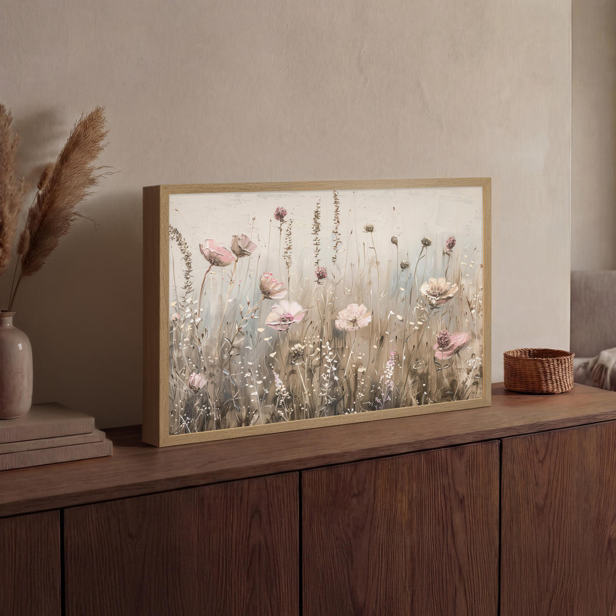 NÁSTĚNNÁ LAMPA S AKUMULÁTOREM Květiny - růžová - moderní - béžová 60x40 cm - starorůžová, kompozitní dřevo (60/40/8cm) - OnlyWow