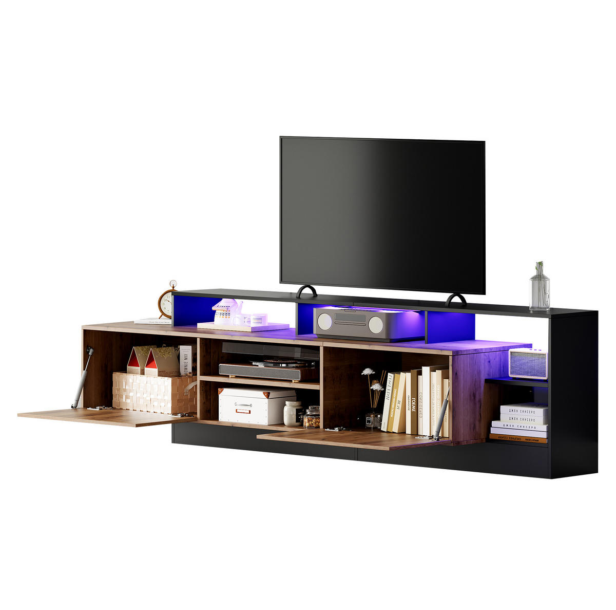 LOWBOARD 190/40/48,5 cm aus Spanplatte mit LED-Beleuchtung Eichefarben/Schwarz - Schwarz, Holzwerkstoff (190/48.5/40cm) - Modenvie