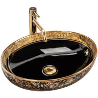 AUFSATZWASCHBECKEN Rea Margot Gold/black - Schwarz, Keramik (40/13.5/52cm) - REA
