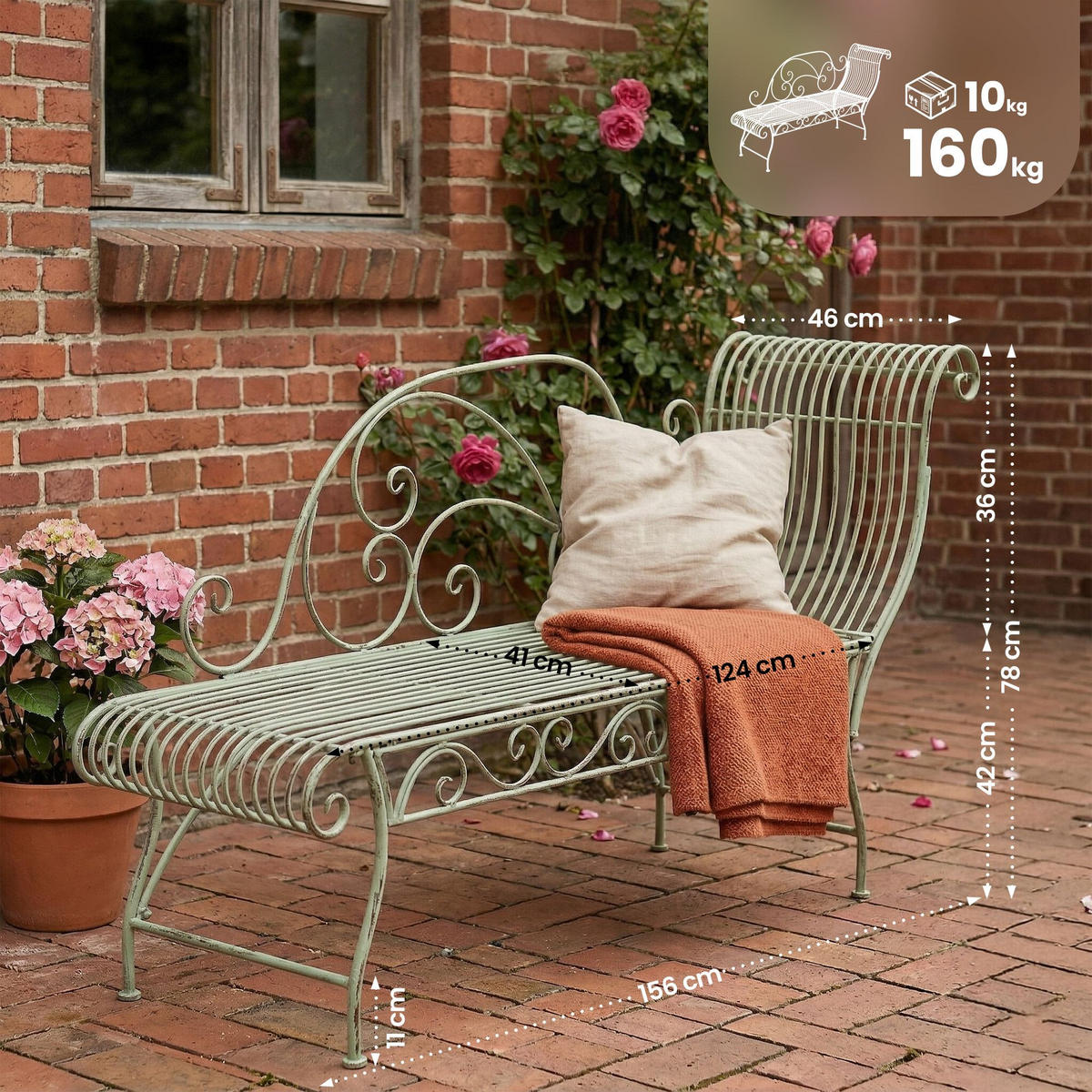 GARTENLIEGE Metall antik-grün - Grün, Metall (156/78/46cm) - CLP