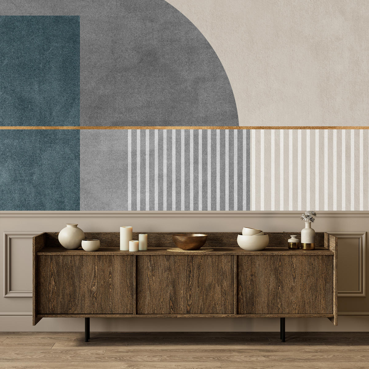 FOTOTAPETE für Wohnzimmer Formen Modernes Geometrisches Muster 200x140 - Beige/Braun, Papier (200/140cm) - Muralo