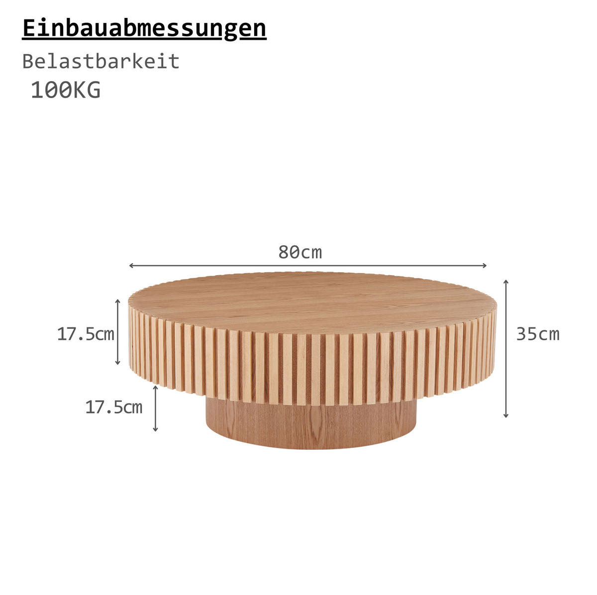 COUCHTISCH 80/80/35 cm natur aus MDF mit Massivholz-Kante und umlaufender Rille - Naturfarben, Holzwerkstoff (80/80/35cm) - OKWISH