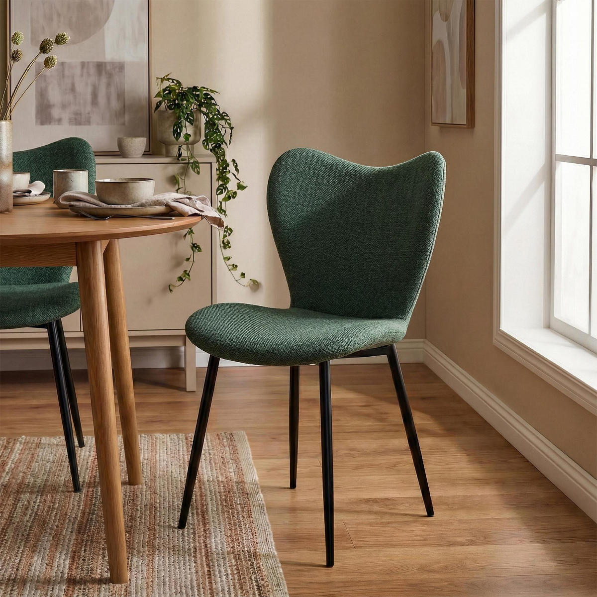 ESSZIMMERSTUHL Stoff Grün - Schwarz/Grün, Textil/Metall (50/80/58cm) - CLP