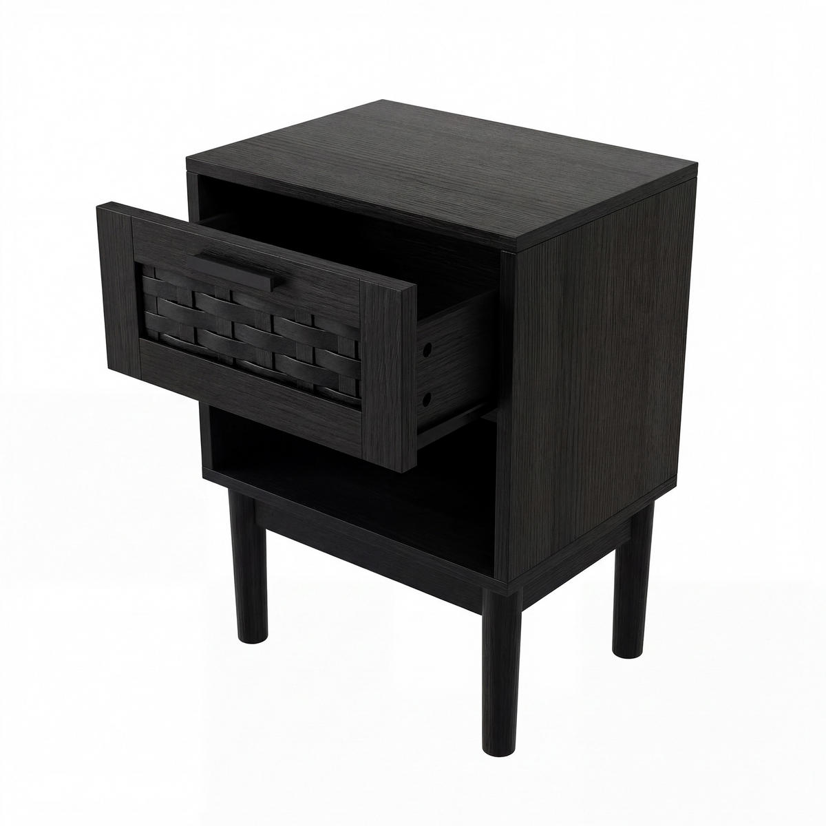 NACHTTISCH 1 Schublade, PVC Rattan, offene Nische, modern, schwarz, 2 Stück - Schwarz, Holz (40/55/30cm) - EuroLiving