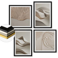 WANDBILDER 4er-Set - 50x50 cm & 40x60 cm Schwarzer Rahmen - Abstrakte beige Wellen - Schwarz, Kunststoff (50/50cm) - ArtPrintCave