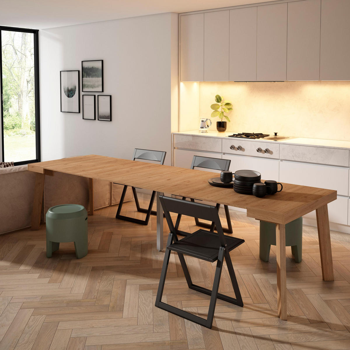 KONSOLENTISCH ausziehbar 58 bis 302cm, für 14 Gäste, eiche, 90/58/73cm - Eichefarben, Holzwerkstoff (90/302/73cm) - Skraut Home