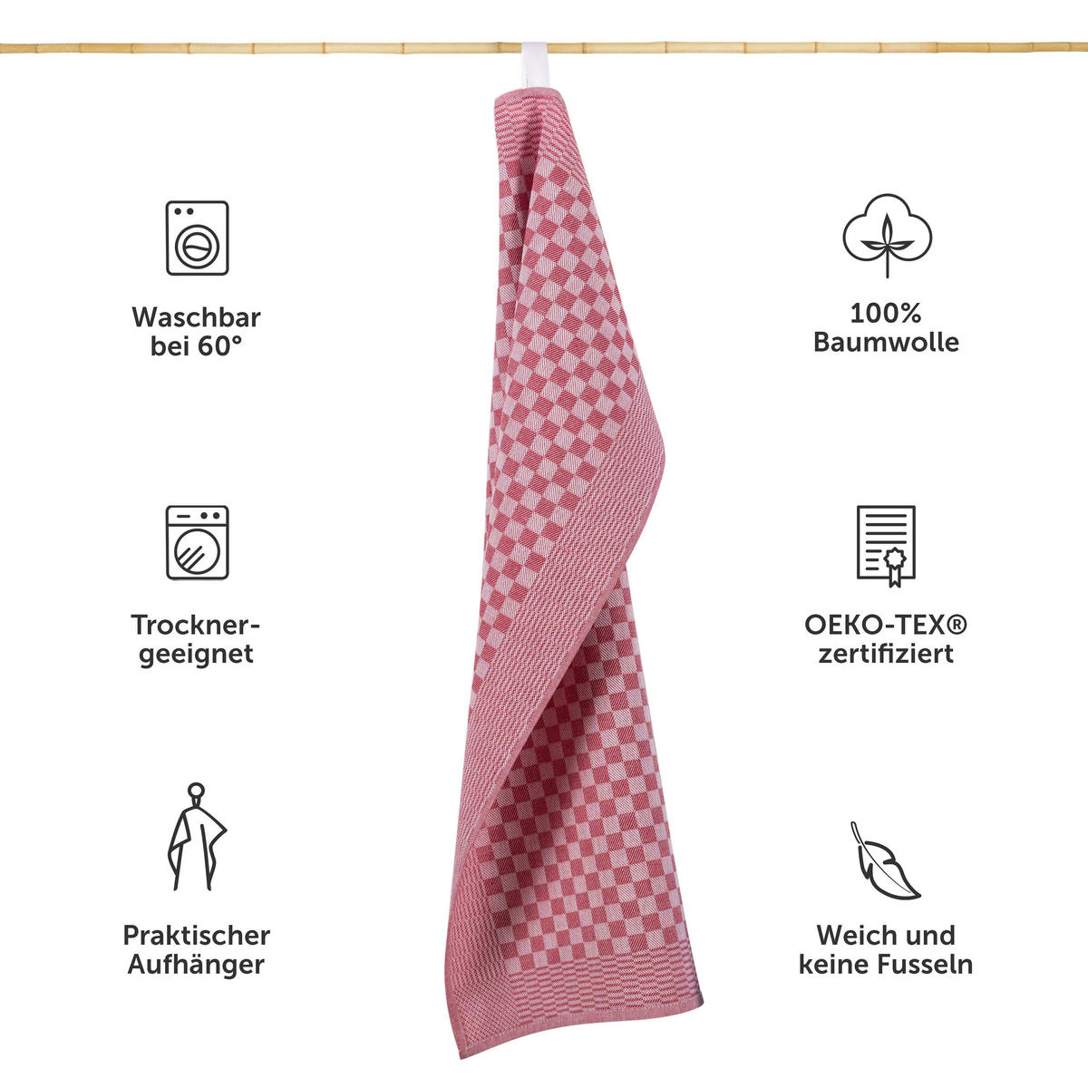 GESCHIRRTUCH Markus 20er-Set, 50/70 cm, 100% Baumwolle, kariert - Rot, Textil (50/70cm) - Blumtal