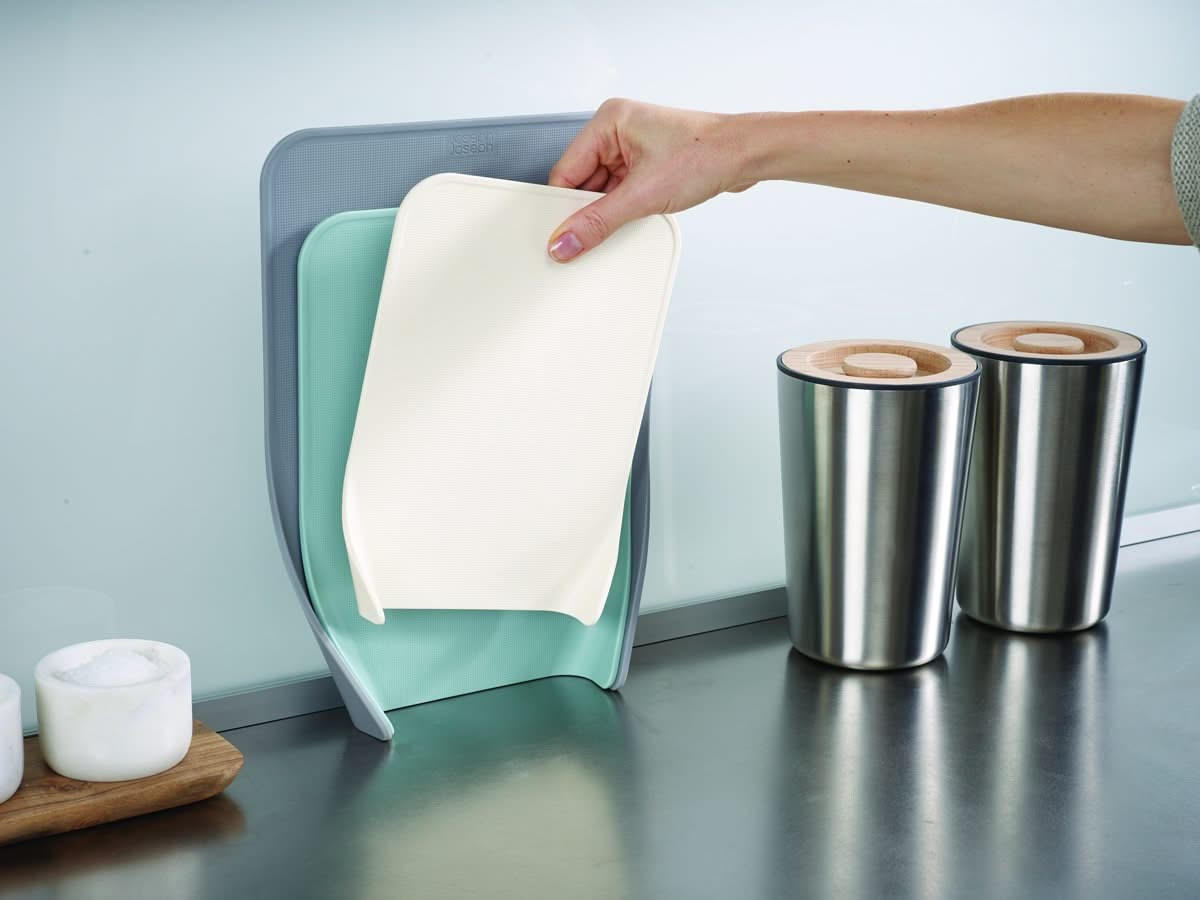 SCHNEIDEBRETT -Set - Nest Chop - Blau - 3-teilig - Braun, Holz (20/53cm) - Kela