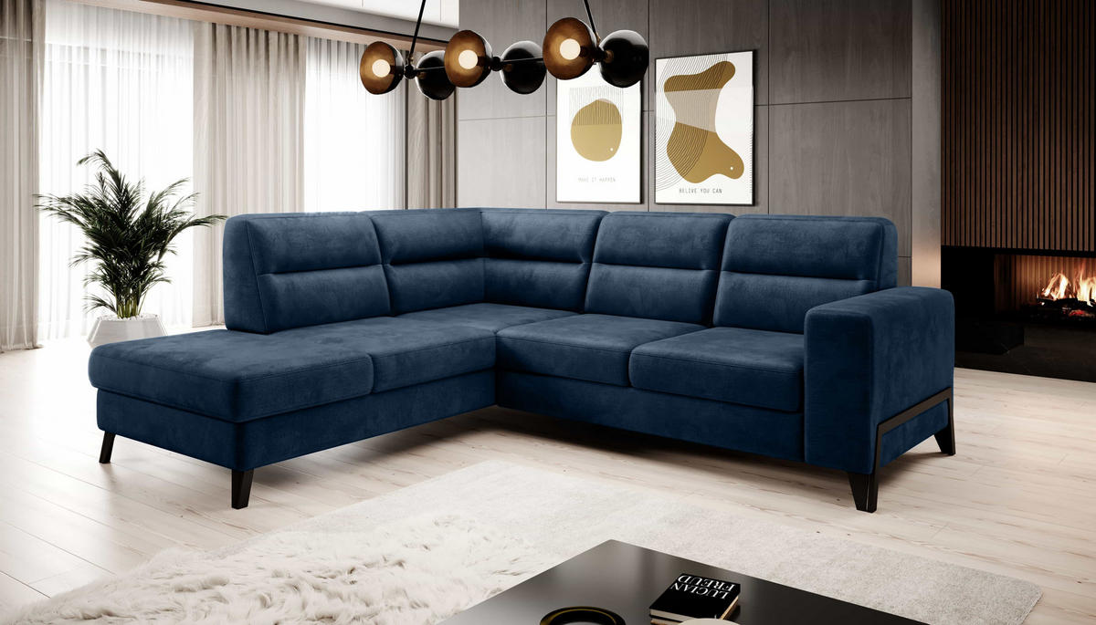ECKSOFA mit Schlaffunktion & Bettkasten, luxus Nube-Stoff - Schwarz/Dunkelblau, Textil/Metall (277/237cm) - Eltap