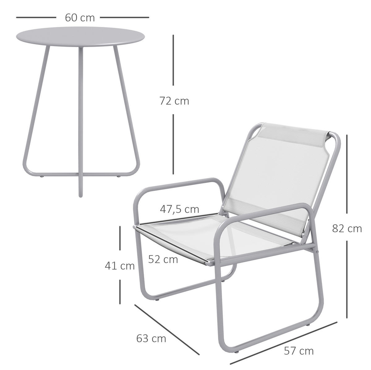 3-TEILIGES Gartenmöbel-Set aus Metall mit Netzstoff & Couchtisch - Grau, Metall - Modfu