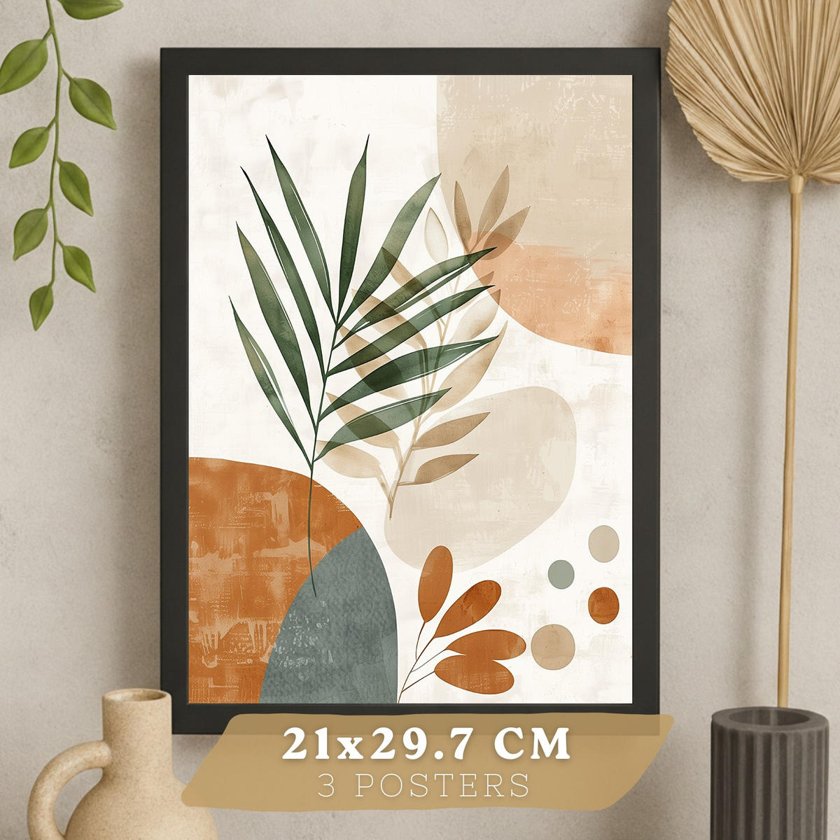 PLAKAT Sada 3 Rostlinná půda A3 Černý rám - černá, papír (29.7/1/42cm) - Nacnic