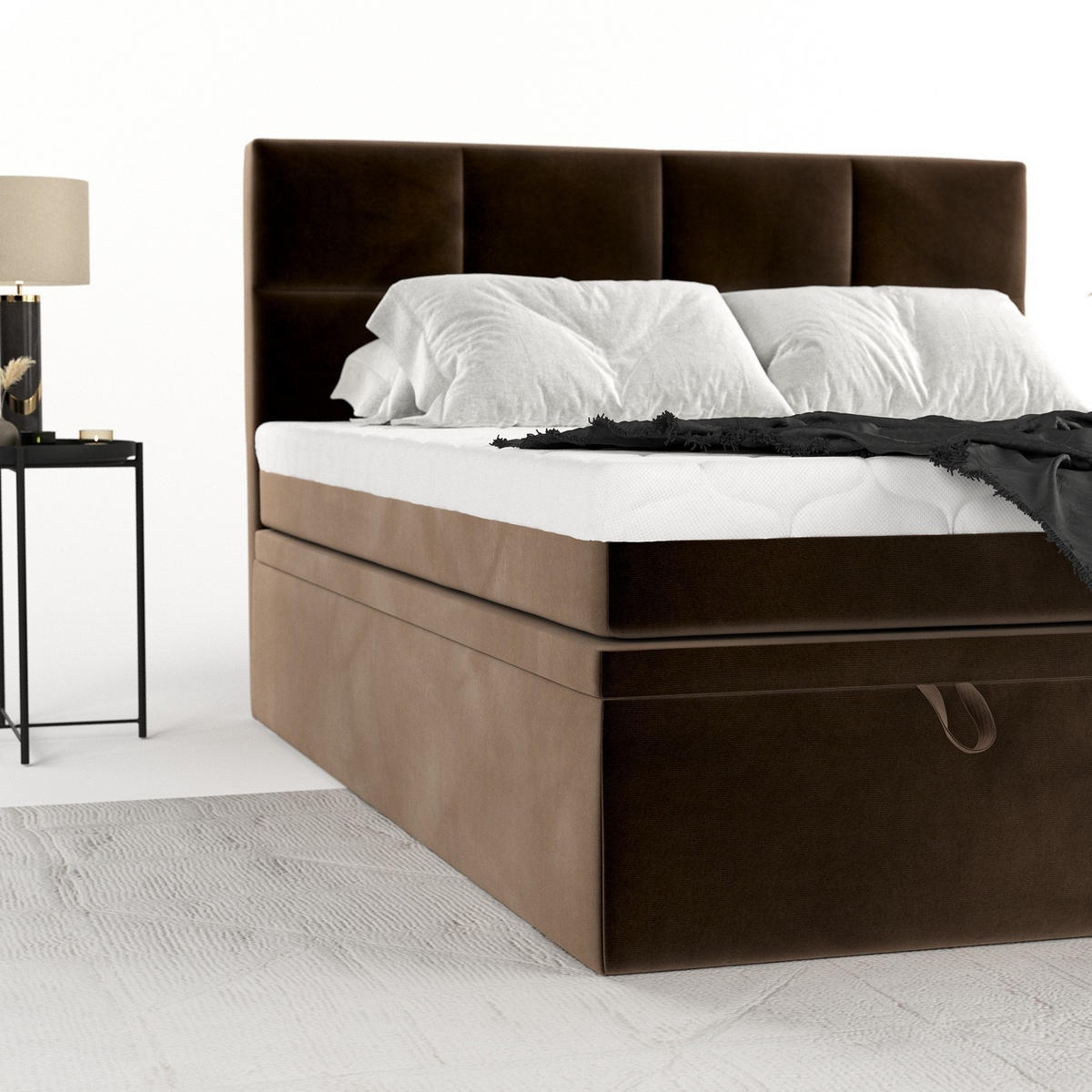 BOXBETT Tessa 180/200 cm Braun im Kronos Stoff - Schwarz/Braun, Holz/Holzwerkstoff (180/200cm) - AltaBeds