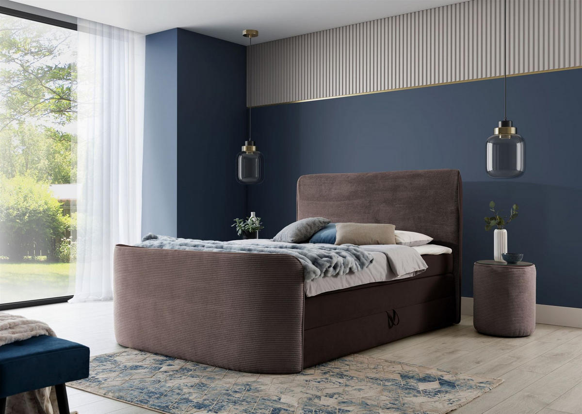 BOXSPRINGBETT Body In Stoff Paros - Dunkelbraun, Holzwerkstoff/Textil (120/200cm) - Fun Möbel