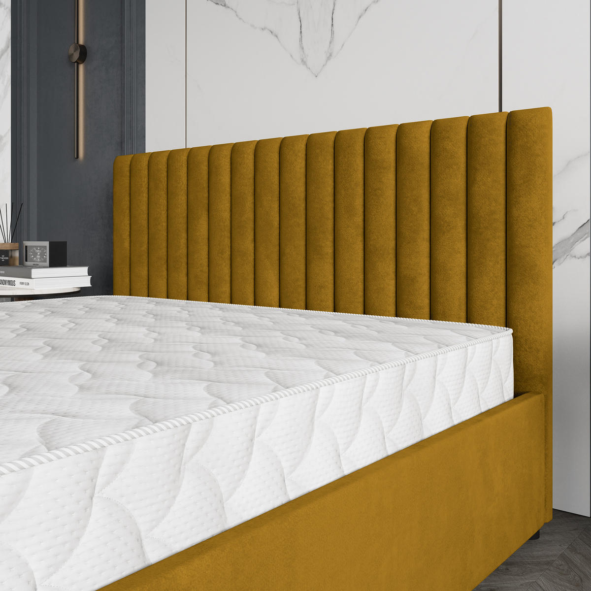 POLSTERBETT CARMIA 140x200 cm mit Bettkästen - Gelb - Gelb, Holz (140/200cm) - MASSENO