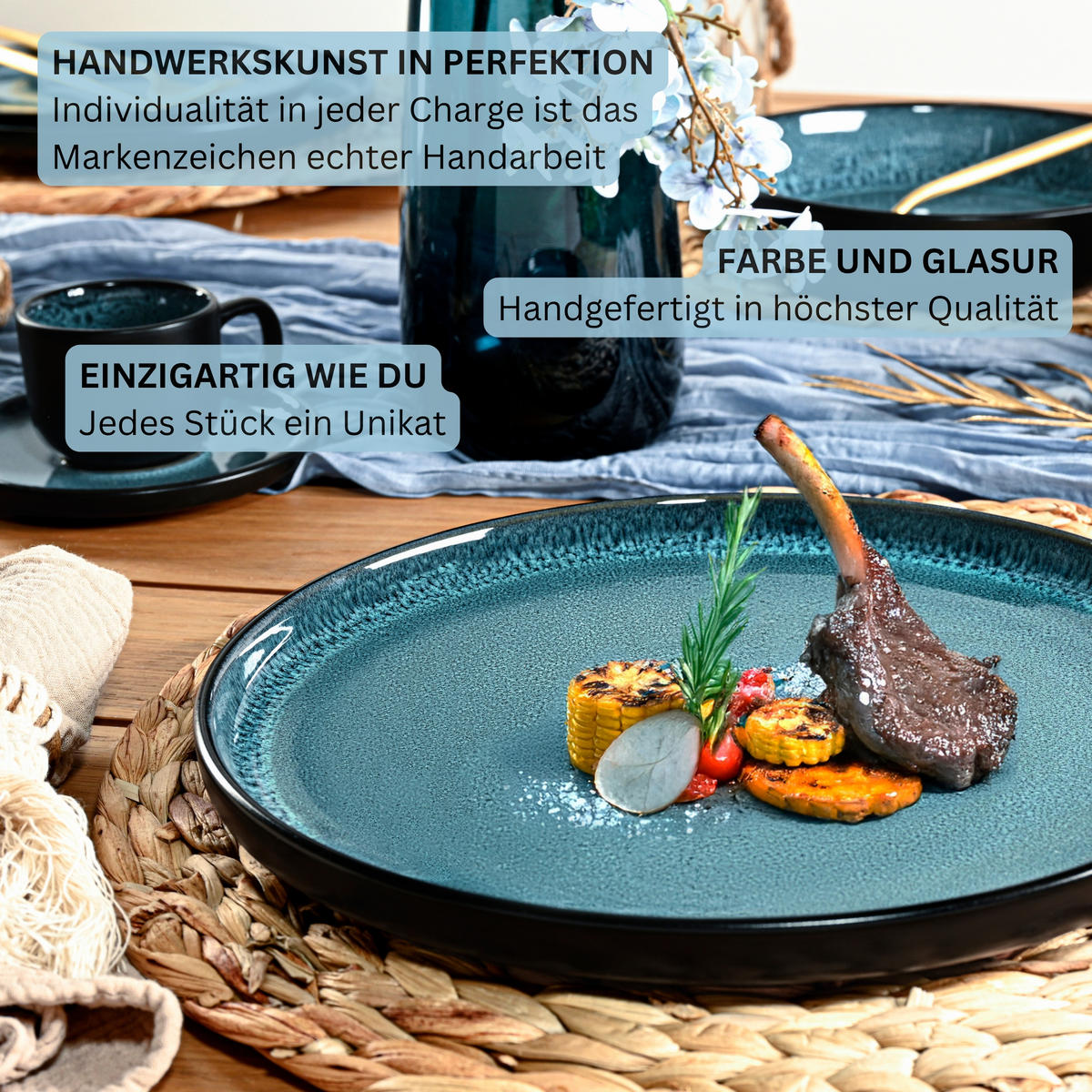 SPEISETELLER SET VIGO - 6 teilig aus Steingut - Blau, Stein (26.5cm) - Sänger