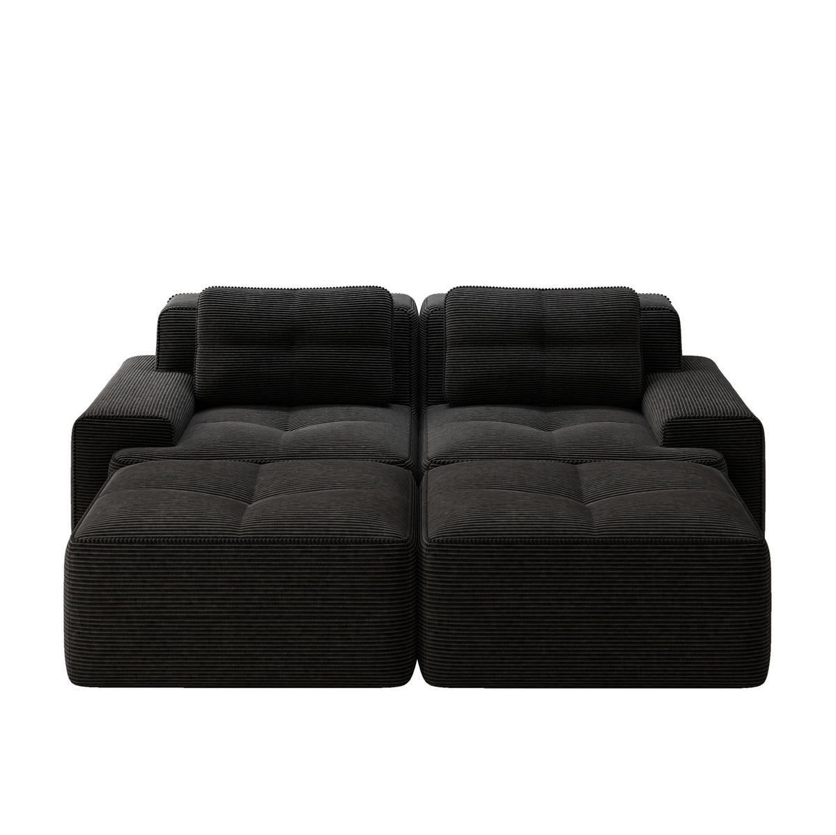 2-SITZER Sofa mit 74 cm Tiefsitz, bodennahes Design, Cordbezug und montagefrei, Schwarz - Schwarz, Textil (204/69/177cm) - Redom
