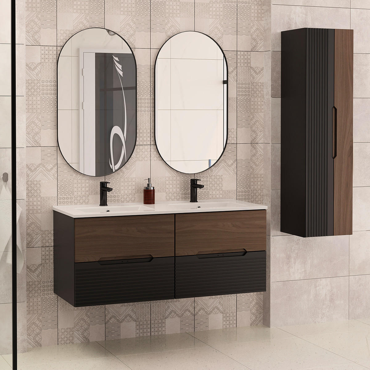 BADMÖBEL 120.6cm Sylla 2er-Set Schwarz und Holz - Schwarz, Holzwerkstoff (120.6/52.2/45.8cm) - Petits-meubles