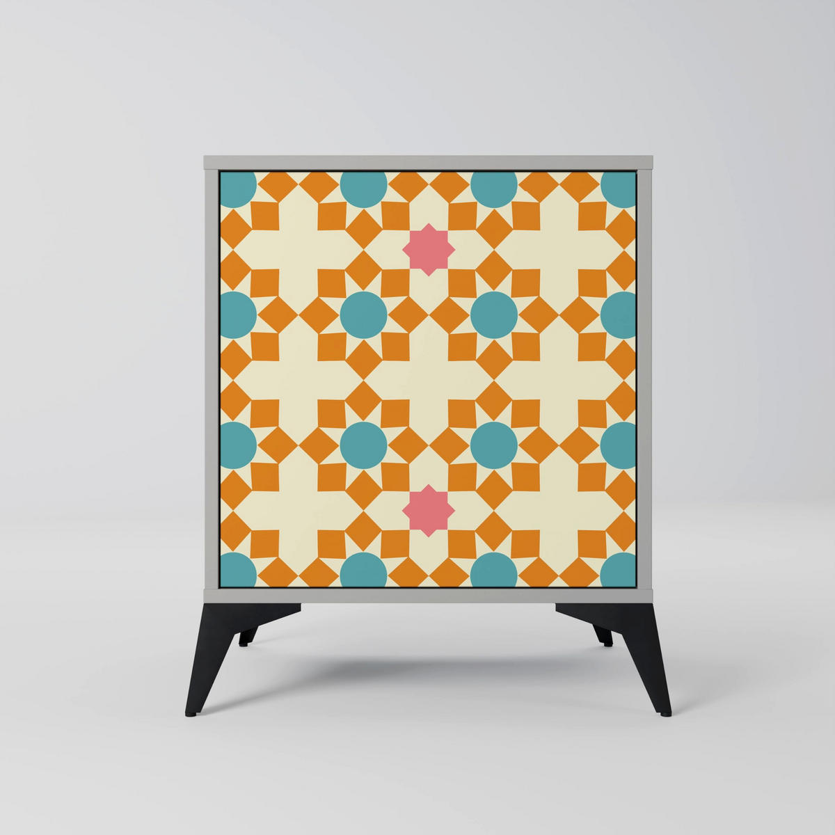 SIDEBOARD FLORAL DECOR, Grau, 57,5x42x57,5 cm, Ohne Füße - Multicolor/Grau, Holzwerkstoff (57.5/57.5/42cm) - SpaceRebels