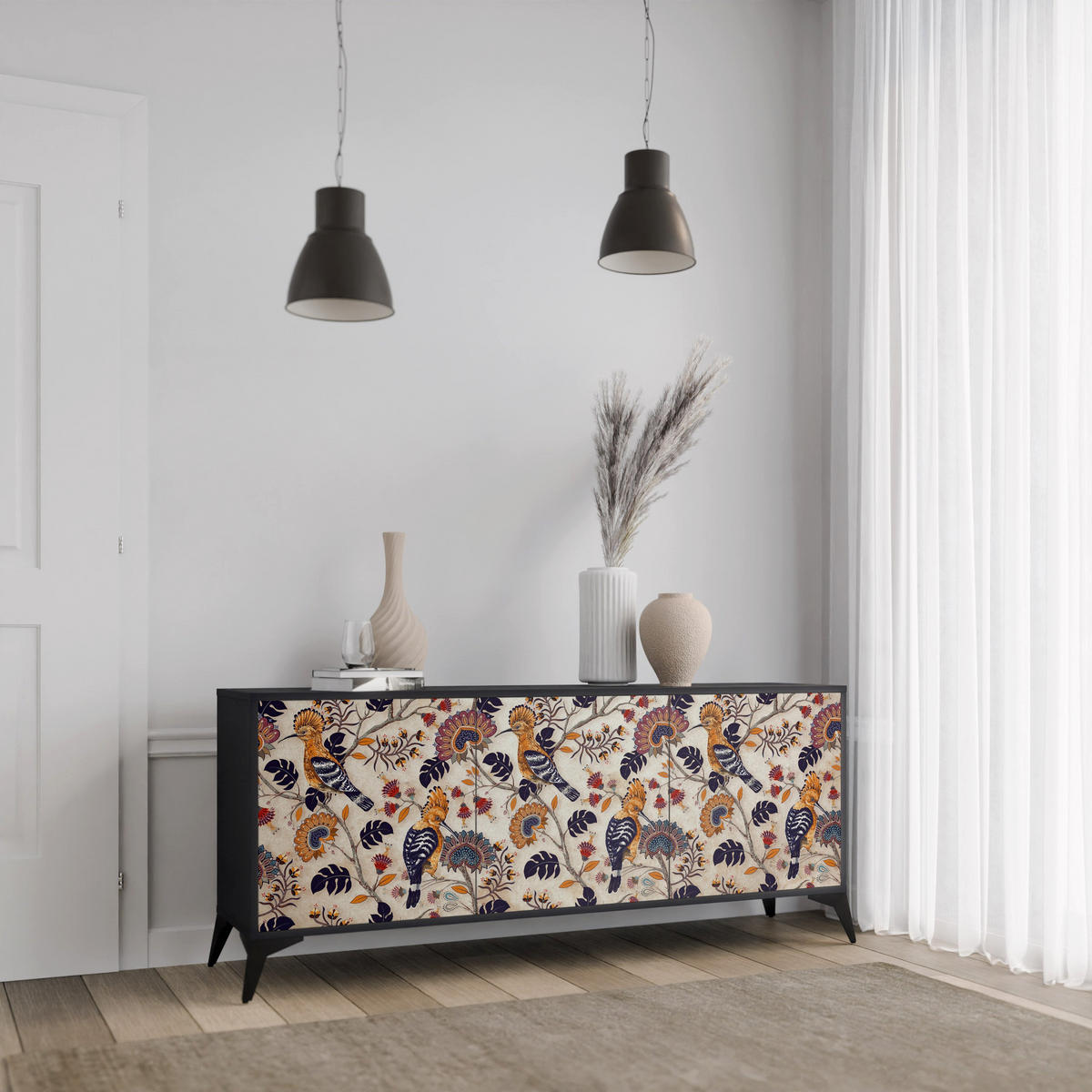SIDEBOARD EMINENT HOOPOE, Eicheneffekt, 164,5x42x77,5 cm, 3 Türen - Eichefarben/Buchefarben, Holzwerkstoff/Buchenholz (164.5/77.5/42cm) - SpaceRebels