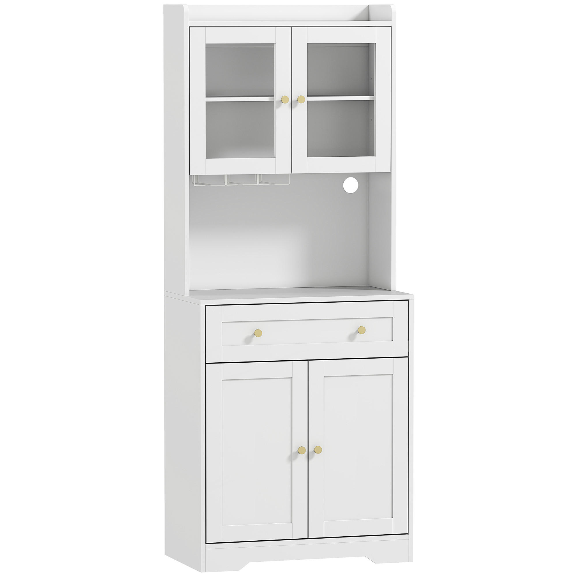KÜCHENSCHRANK Buffetschrank mit Arbeitsplatte verstellbaren Regalen Türen Weiß - Goldfarben/Weiß, Holzwerkstoff/Metall (38/170/68cm) - HOMCOM