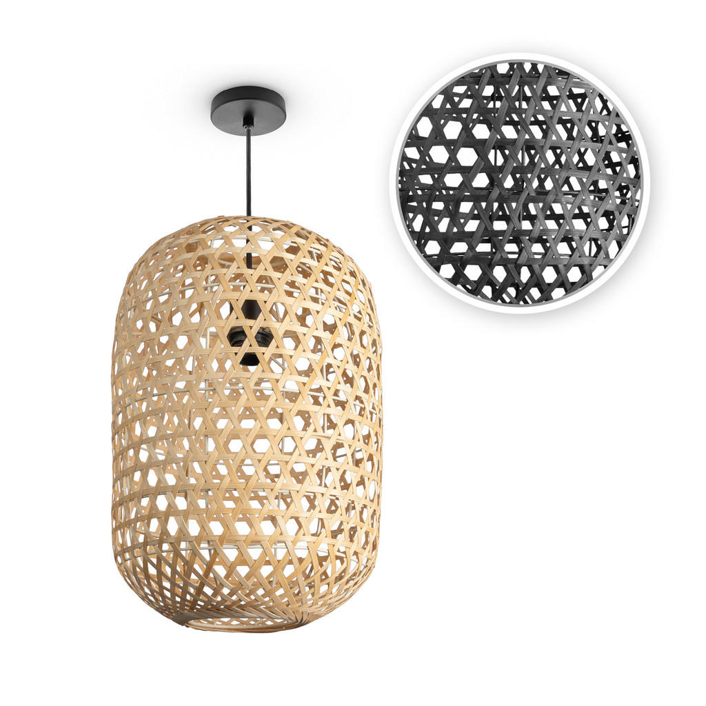 Thumbnail - Paco Home Pendelleuchte, Beige, Schwarz, Holz, 30x43x30 cm, Lampen & Leuchten, Innenbeleuchtung, Hängelampen, Pendelleuc...