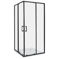 SPRCHOVÝ KOUT 90/90/185 cm Černý Tela - černá/průhledná, sklo (90/90/185cm) - Beliani
