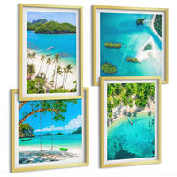 BILDER SET 4er Set - 50x50 cm & 40x60 cm Goldrahmen - Strände, Palmen, kristallklares Wasser - Goldfarben, Kunststoff (50/50cm) - TULUP