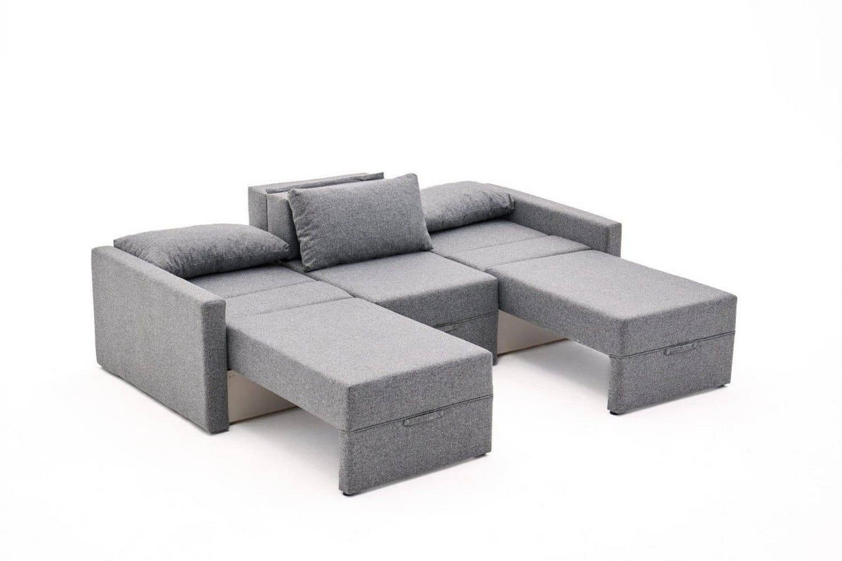 ECKSCHLAFSOFA mit Hocker - Schwarz/Grau, Holz/Kunststoff (230/180cm) - myHomelando