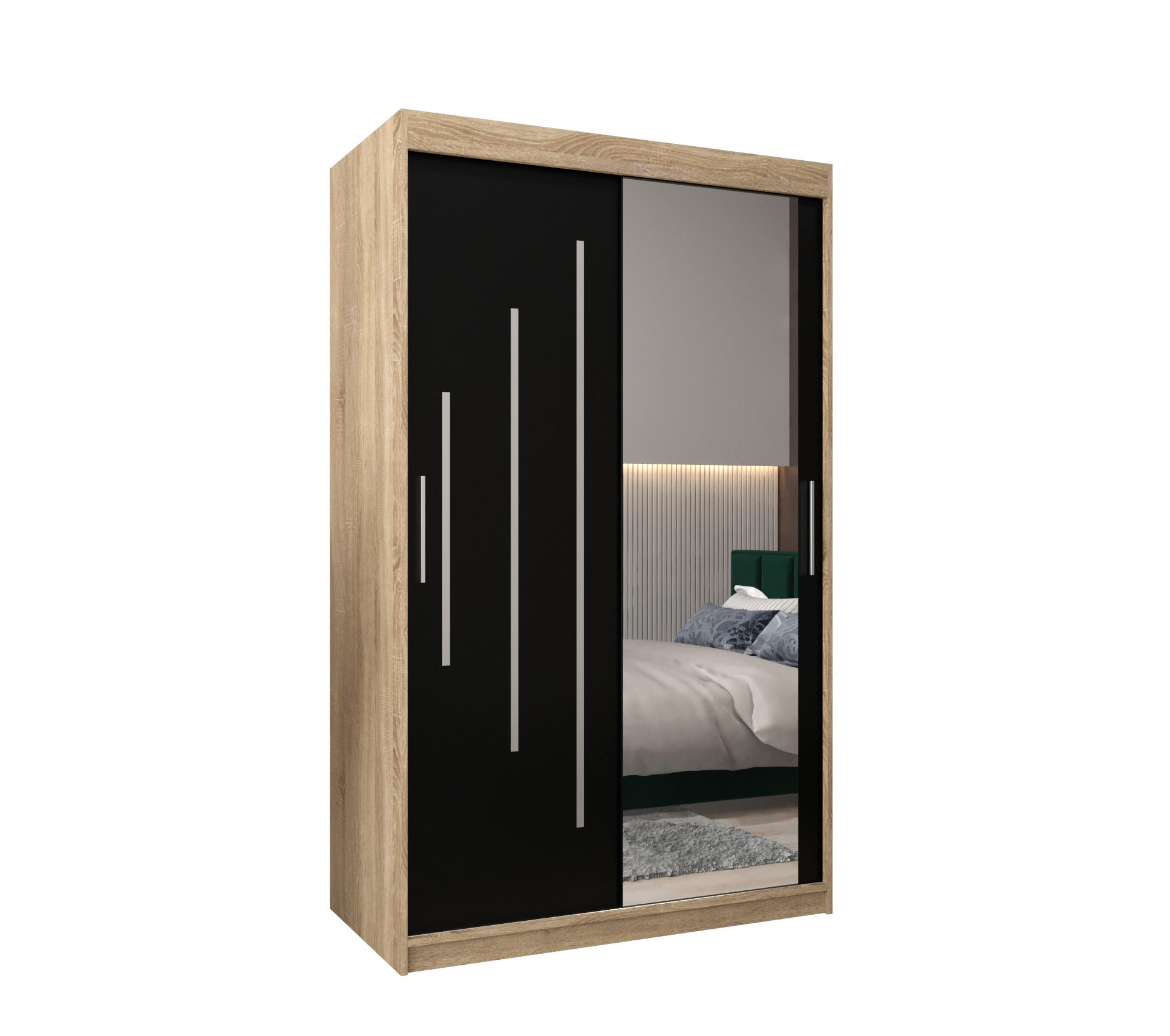 Abiks Möbel Schwebetürenschrank Sonoma Eiche, Schwarz 120x200x62 cm