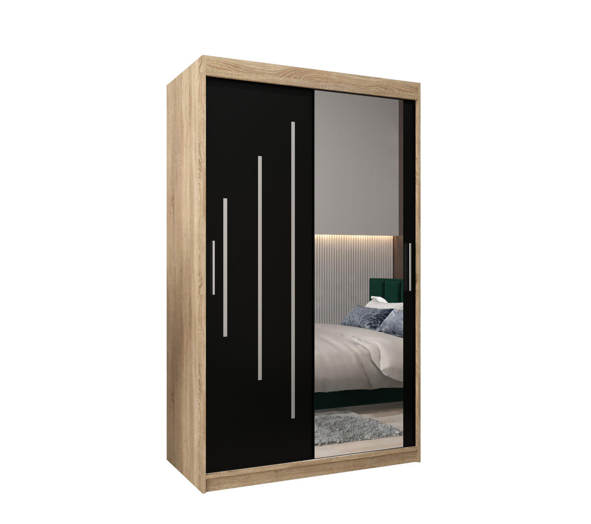 SCHWEBETÜRENSCHRANK 200/120/62 2-türig - Silberfarben/Schwarz, Holz/Kunststoff (120/200/62cm) - Abiks Möbel