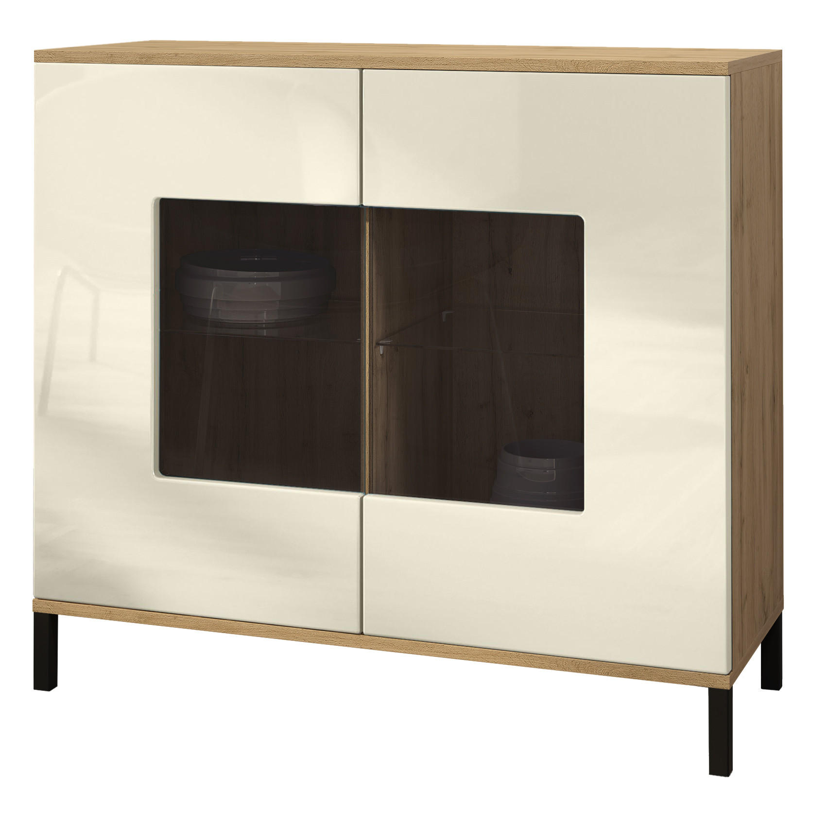 KOMMODE Grömitz Creme Hochglanz - Creme, Holzwerkstoff (92.5/83.5/35cm) - Vladon