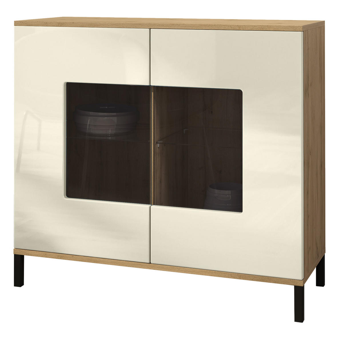 KOMMODE Grömitz Creme Hochglanz - Creme, Holzwerkstoff (92.5/83.5/35cm) - Vladon