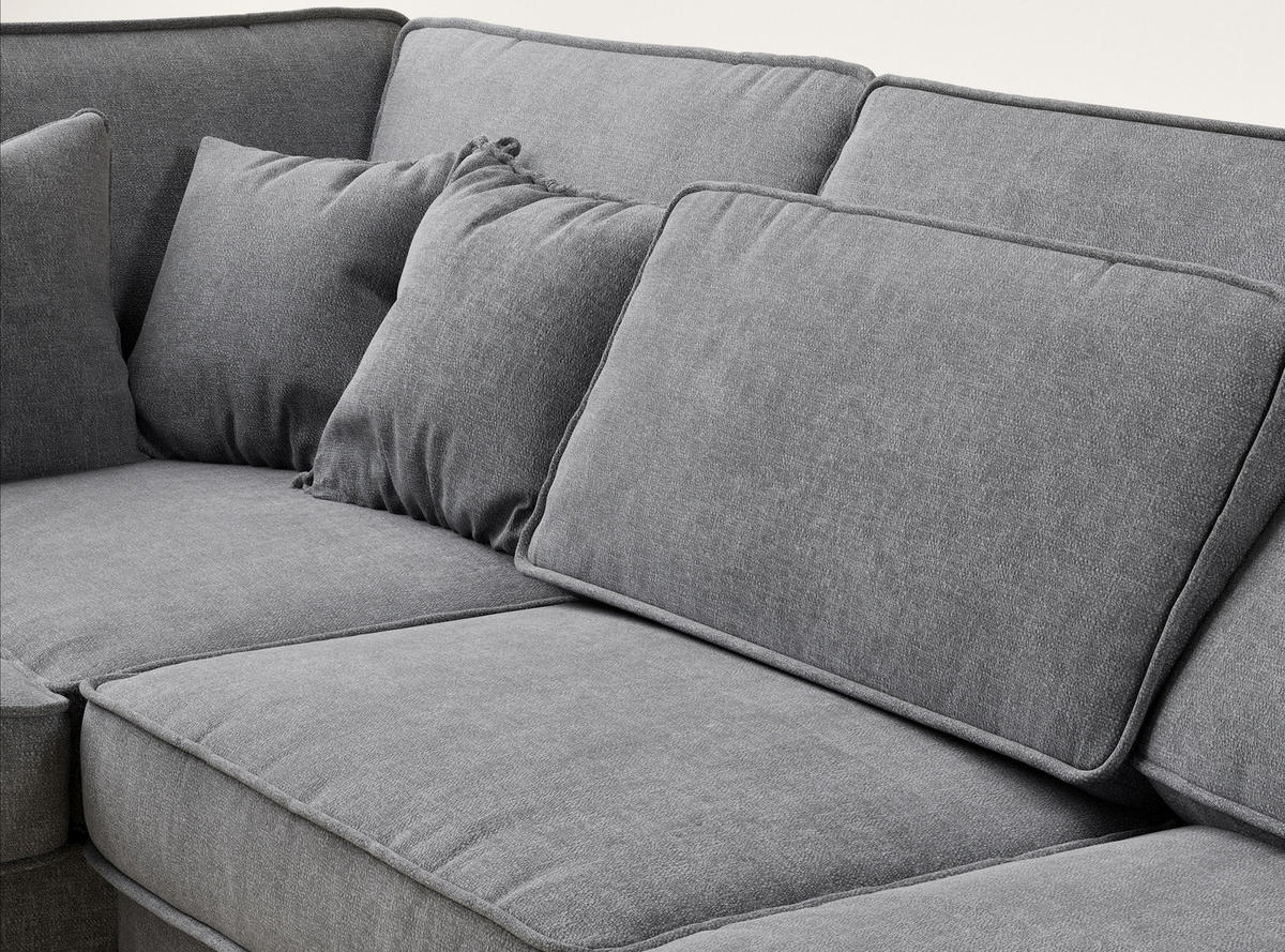 ECKSOFA Kirou Grau Chenille-Stoff - Links Seite - Schwarz/Grau, Holz/Holzwerkstoff (225/311cm) - Maison de Reve