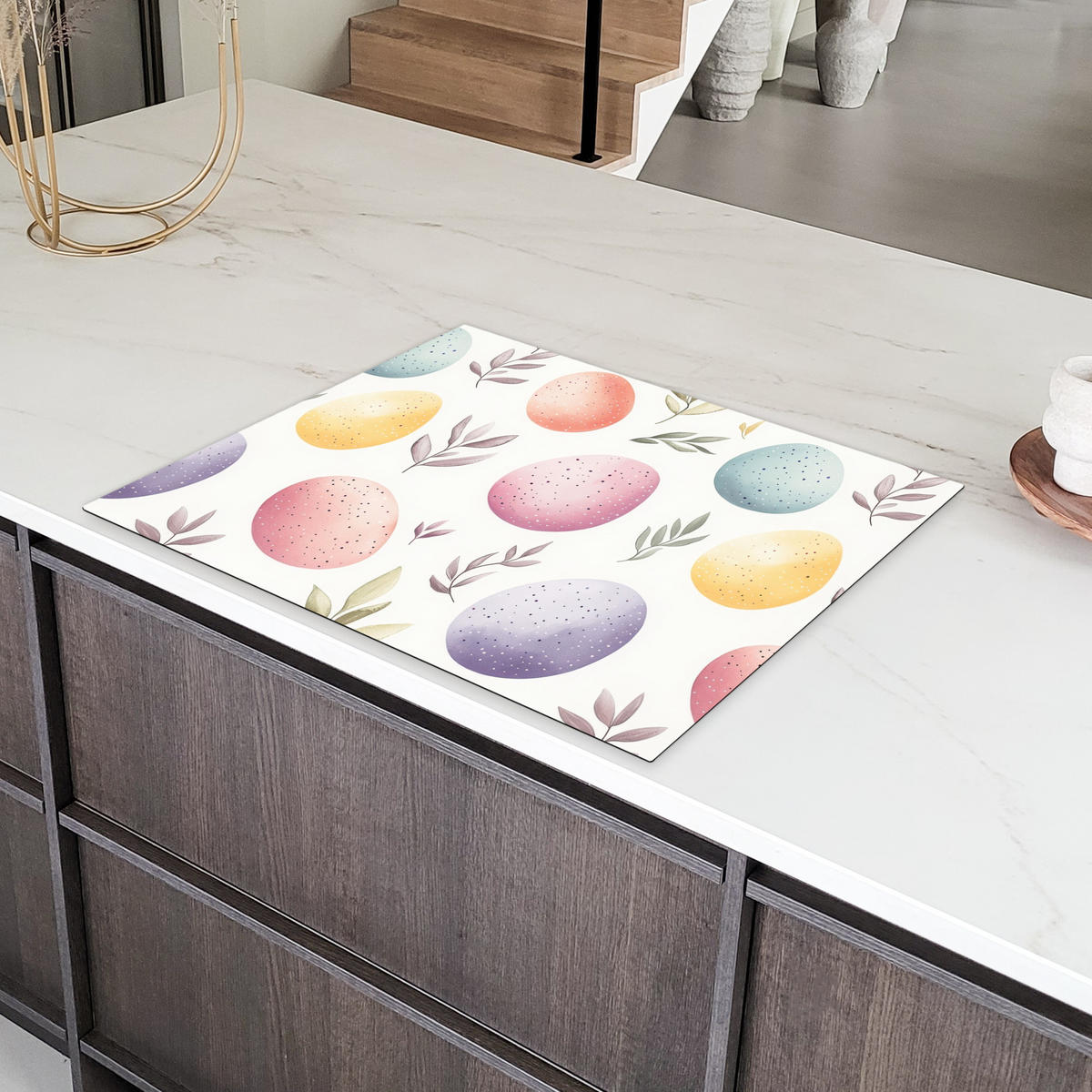 HERDABDECKPLATTE Eier - Bunt - Muster Induktionsmatte 77x59 cm - Weiß, Kunststoff (77/59/0.2cm) - MuchoWow