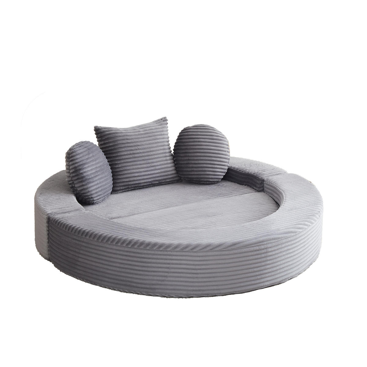 SCHLAFSOFA 4-in-1 halbrund/rund mit 3 Kissen, DE-42726, Grau - Grau, Textil (180/84/92cm) - ComfortXL