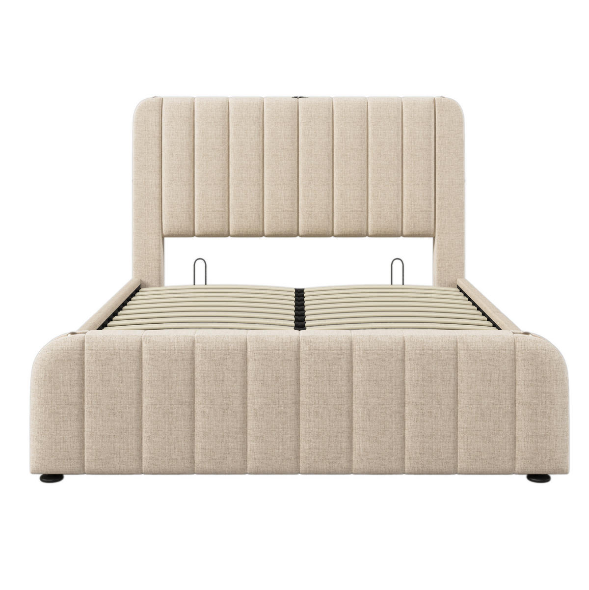 POLSTERBETT mit Stauraum, Matratze & USB 140x200 cm Leinen Beige - Beige, Metall (140/200cm) - Meubliv