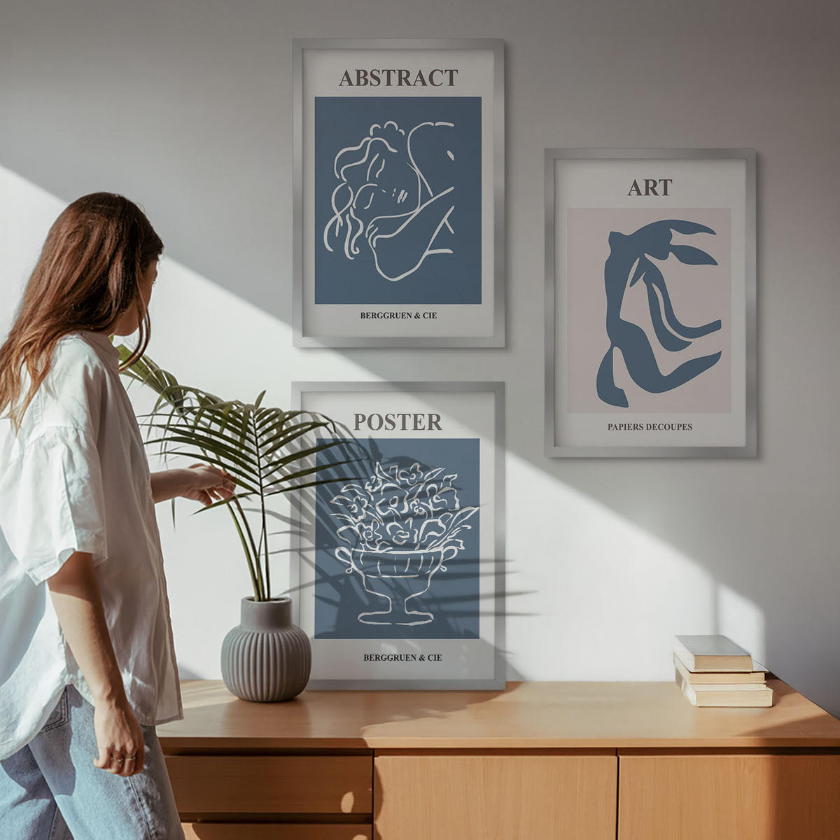 BILDER SET 3er Set - 40x60 cm Silberner Rahmen - Matisses stilvolle abstrakte Muster - Silberfarben, Kunststoff (40/60cm) - TULUP